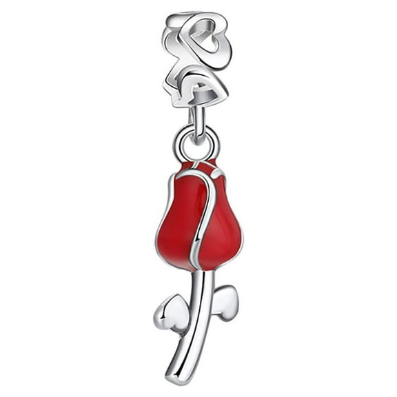 Red Rose Flower Charm European Bead Sterling Silver Ginger Lyne Collection