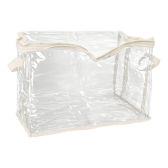 Extra Large Clear Zipper Storage Bin with Carry Handles, Foldable Fabric Storage Container, Closet Under Bed Organizer for Bedding, Seasonal Clothes, Blankets, Household Textiles