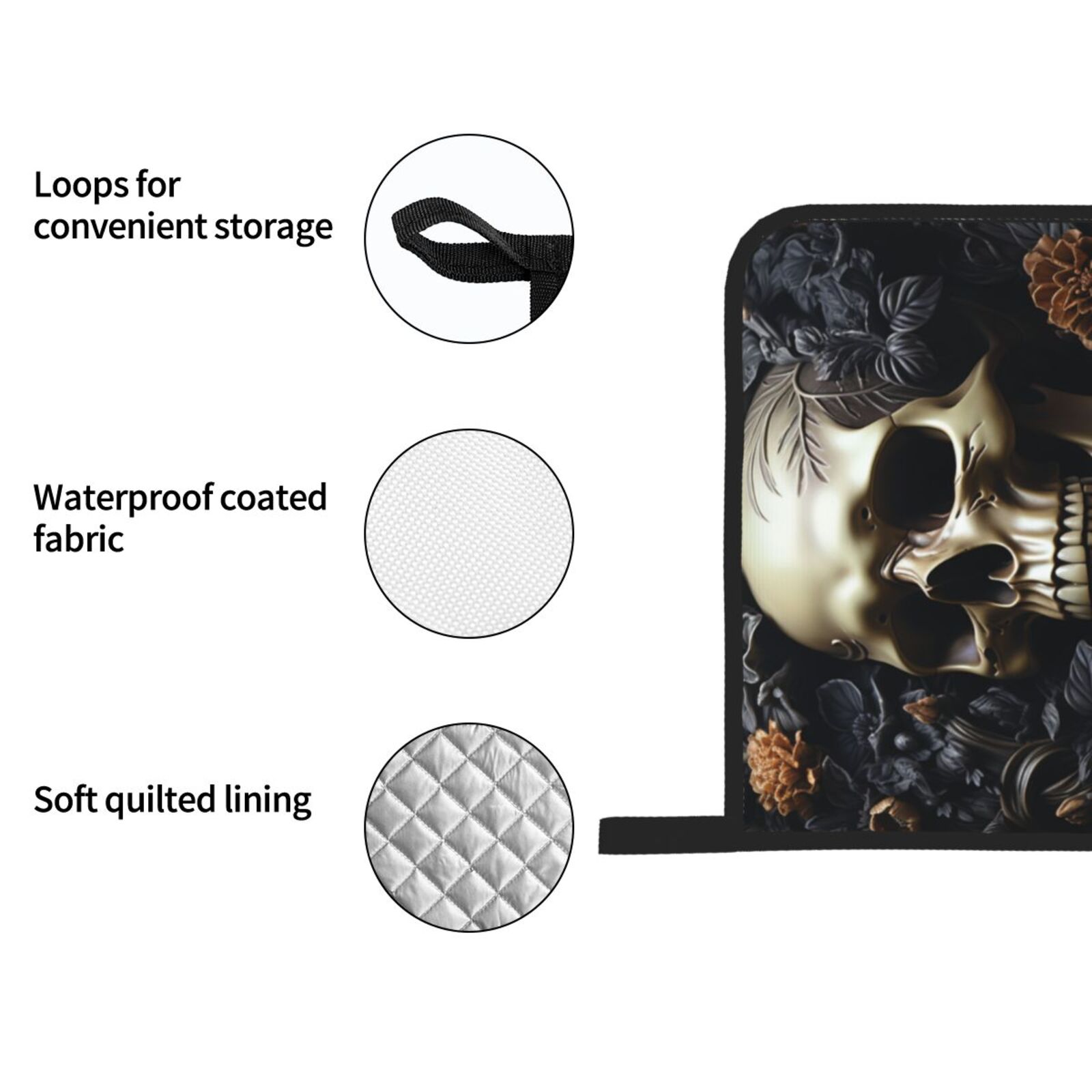 Death Skull Gothic Art Black 4Pcs Oven Mitts and Pot Holders Sets Oven Kitchen Gloves Hot Pads for Cooking BBQ Baking Grilling
