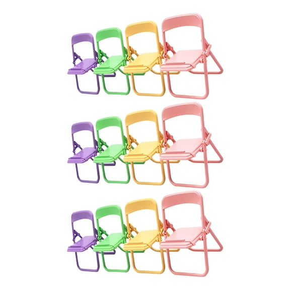 LAMIRO 12pcs Mini Folding Chair Models Mini Chair Phone Holder Doll House Miniature Folding Chair