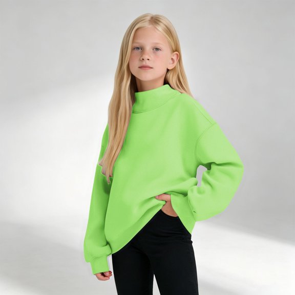 Girls Neck Sweatshirt Long Sleeve Loose Fit Pullover Casual Solid Color Tops Fashion Oversized Clothing for School Daily Outdoor