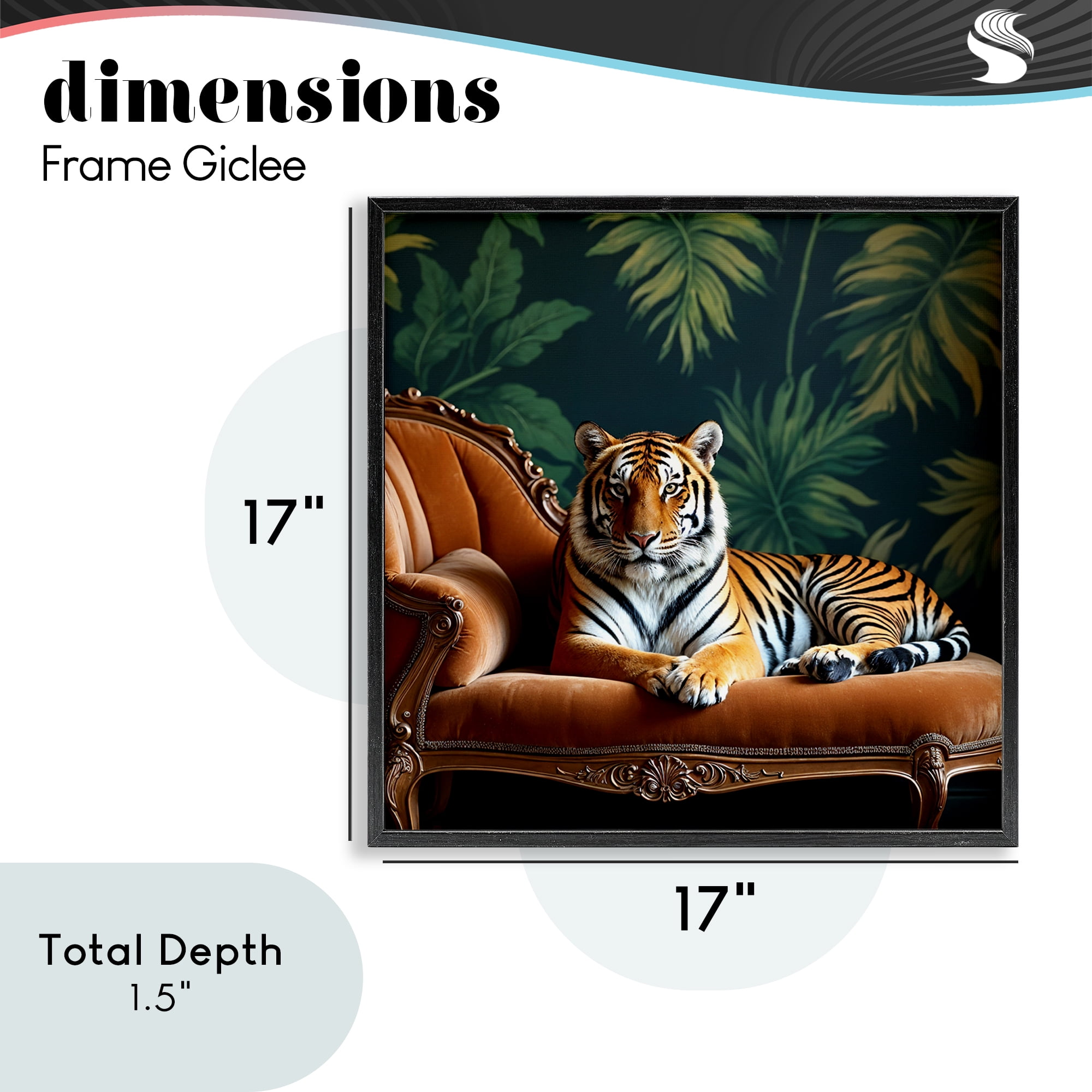 Tiger Lounging on Chaise Black Framed Giclee Art, design by Lettered and Lined