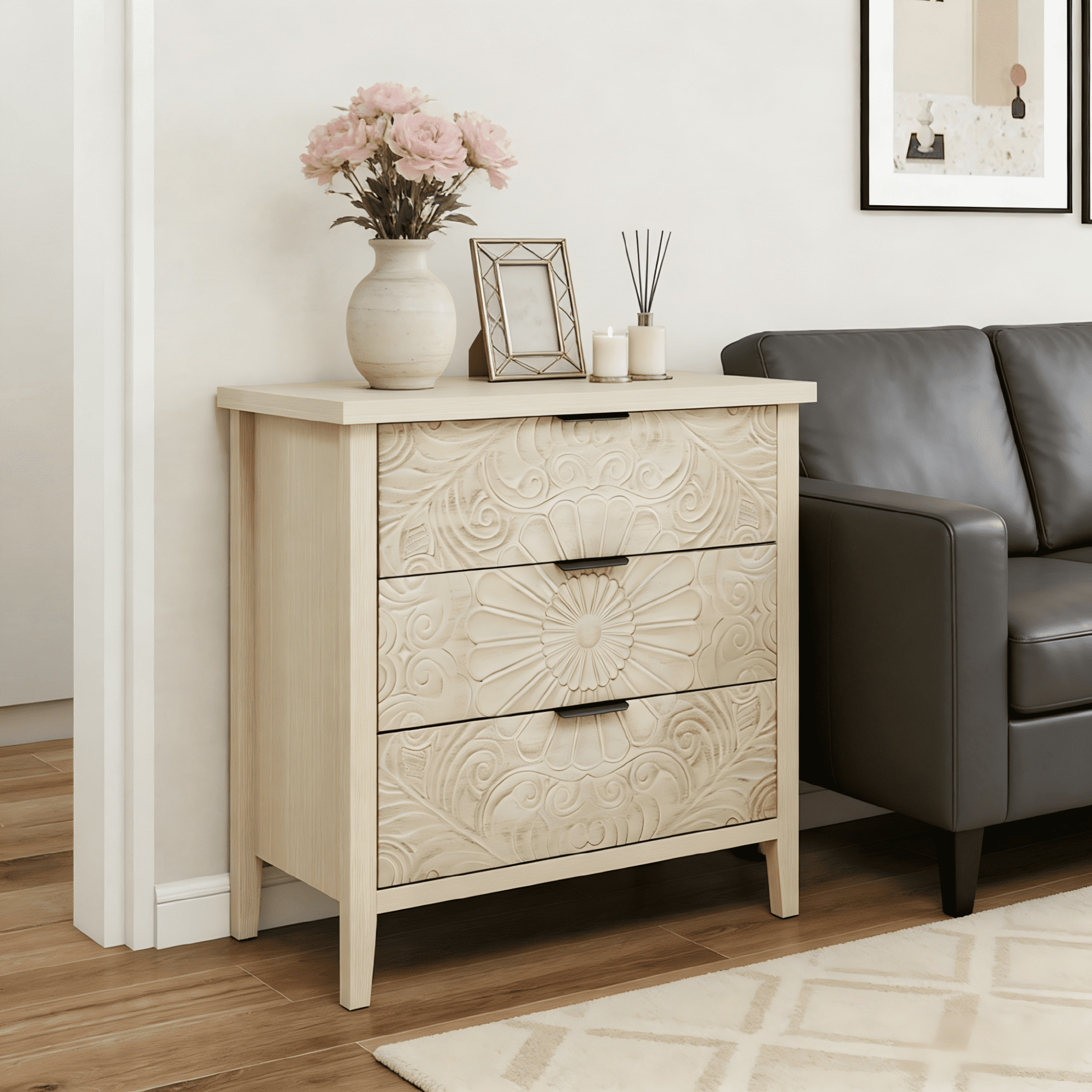 Gewnee 3 Drawer Cabinet, American Furniture, Suitable for Bedroom, Living Room, Study