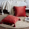 thumbnail image 3 of DriftAway  Boho Throw Pillow Covers Modern Farmhouse Decorative Home Cushion Velvet Tassels Red Ochre, 3 of 5