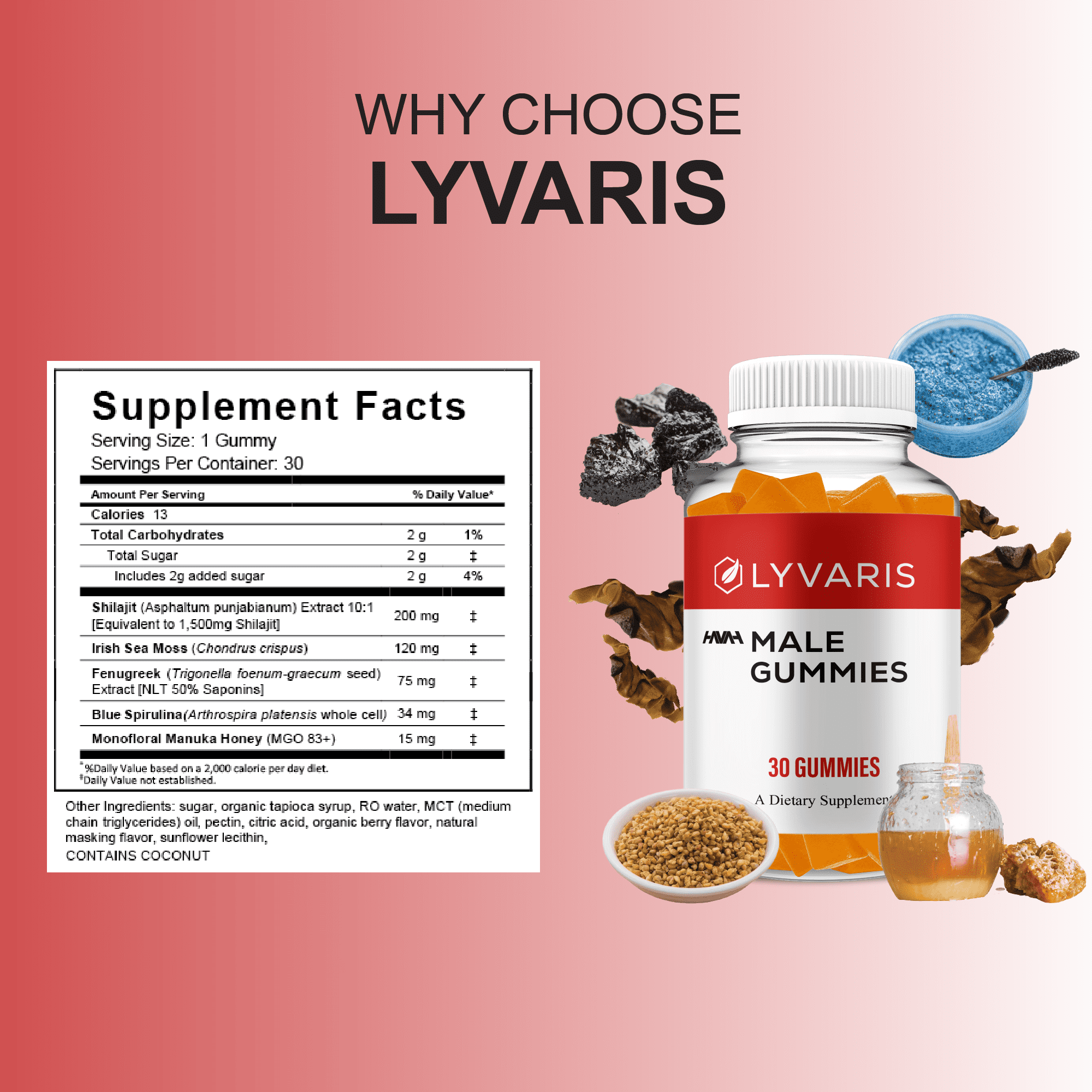 Lyvaris Male Gummies, Lyvaris Support Supplement (30 Gummies)