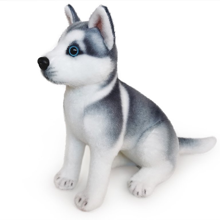 Lifelike Standing Husky Stuffed Animal Plush Toys - Silver, Black & Brown  Colors