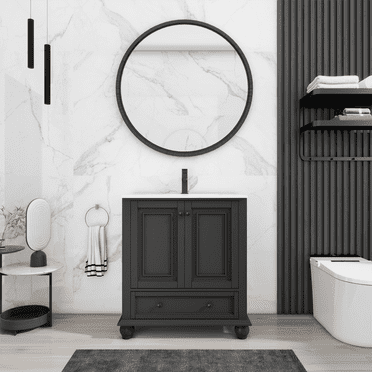 Eclife Vintage 30" Bathroom Vanity with Ceramic Undermount Sink Top, Matt Gray