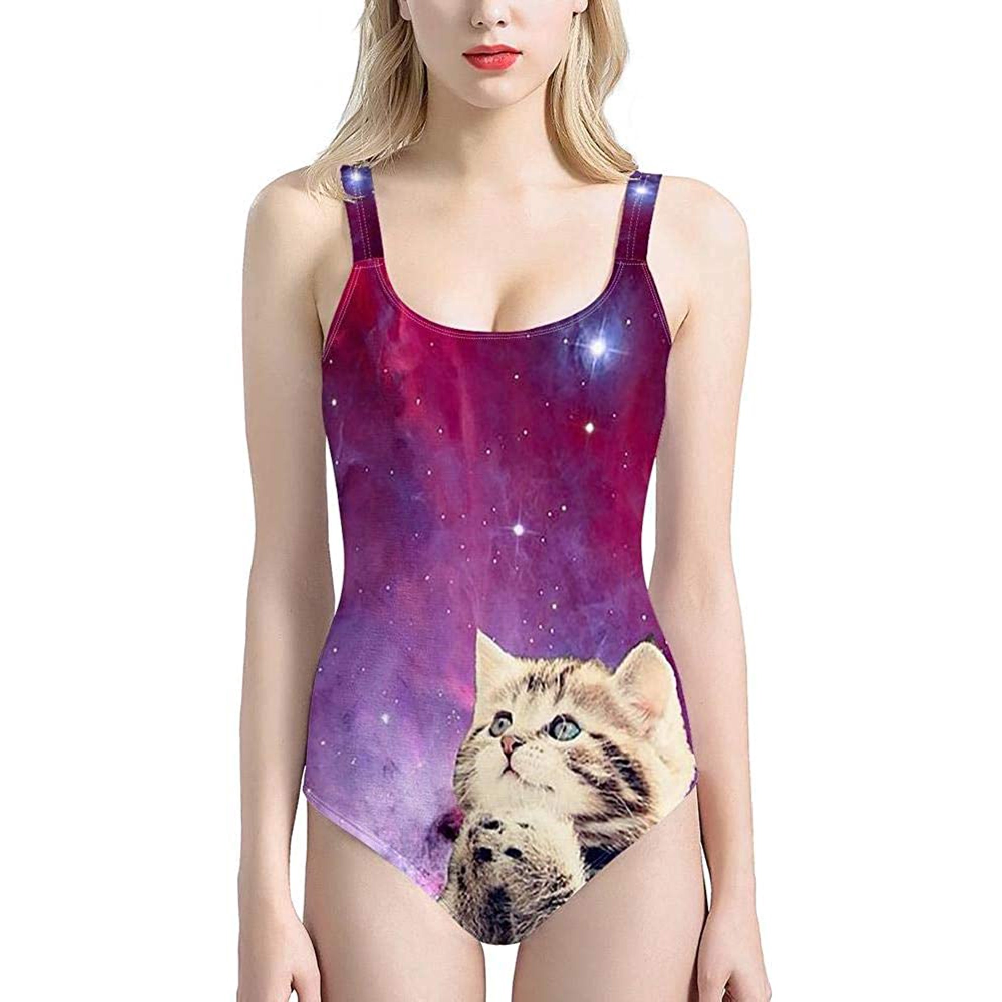 Galaxy Cute Cat One Piece Swimsuit High Cut Low Back Women S Retro 80s 90s U Neck Tankini Set Walmart Canada