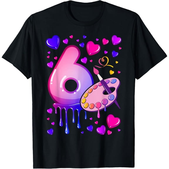 6th Birthday, Girl 6 Years, Painting Art, Number 6 T-Shirt