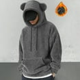 thumbnail image 2 of QHFBli Men's Hoodie Autumn Winter Mens Solid Color Hooded Sweatshirt Casual Fashion Pullover Comfortable Warm Soft Classic Style Grey L, 2 of 9