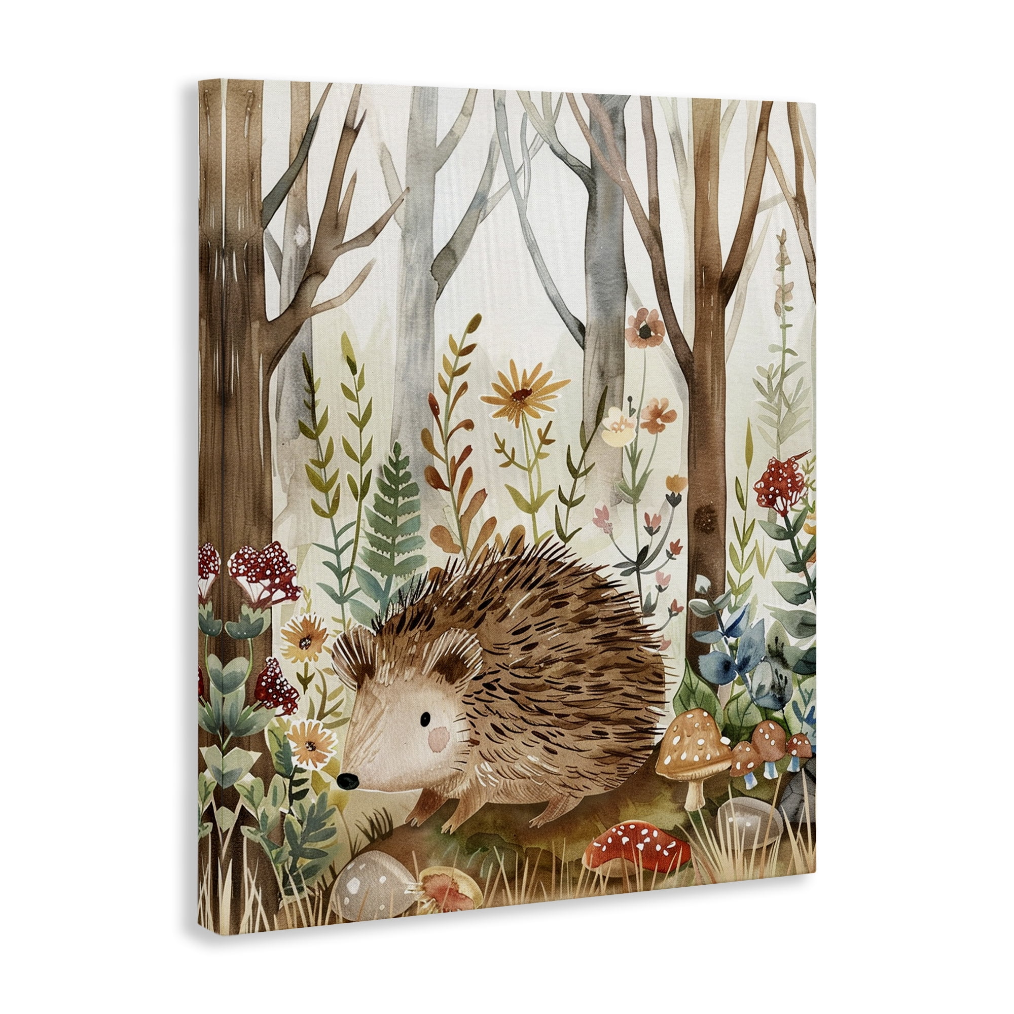 Stupell Industries Soft Woodland Hedgehog Landscape & Nature Painting Wrapped Canvas Art Print Wall Art, 24 x 30