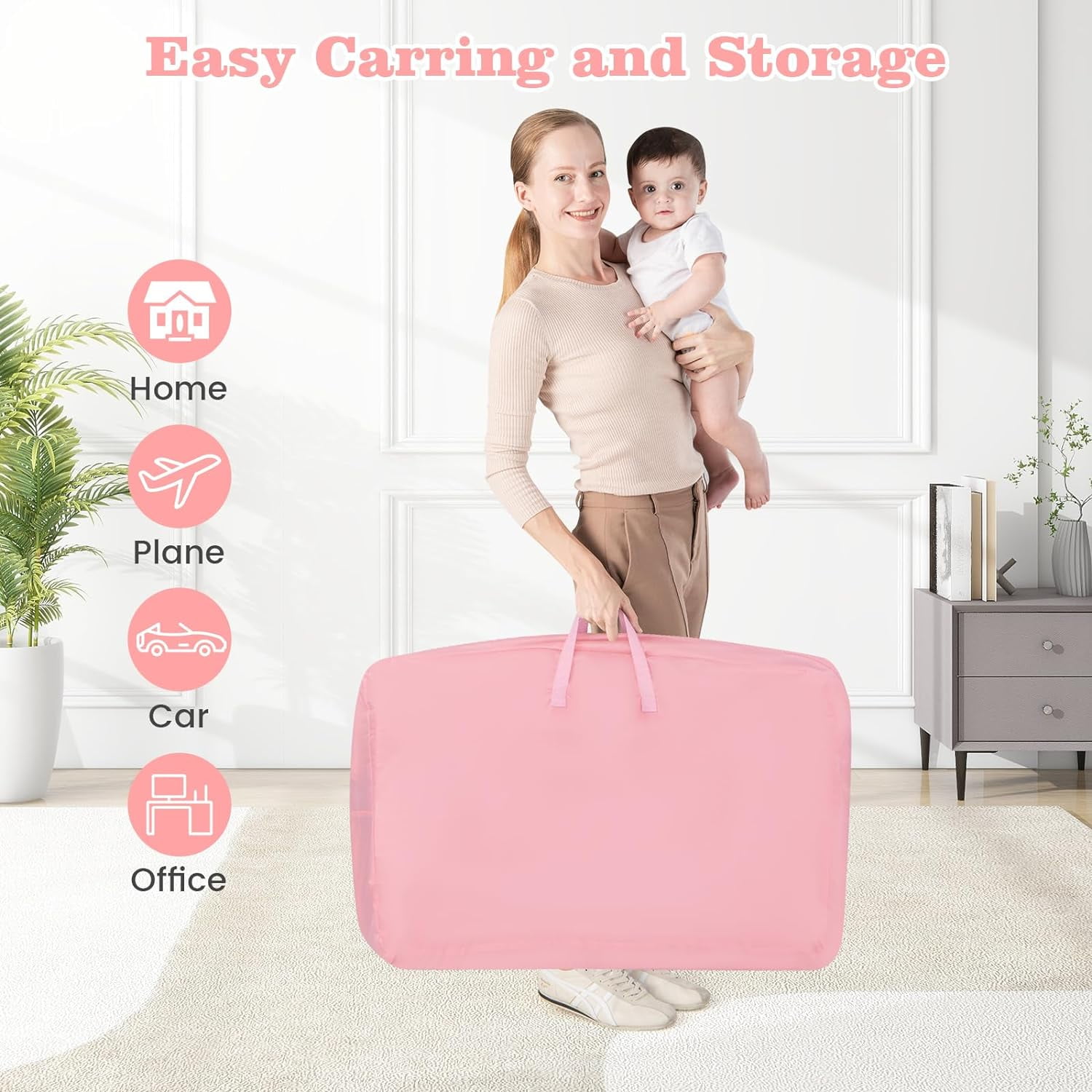 OLAKIDS 3-in-1 Baby Bassinet, Bedside Sleeper with Comfy Mattress, Wheels, 6 Height Adjustable, Storage Basket, Travel Bag, Portable All Mesh Crib for Newborn Infant (Pink)