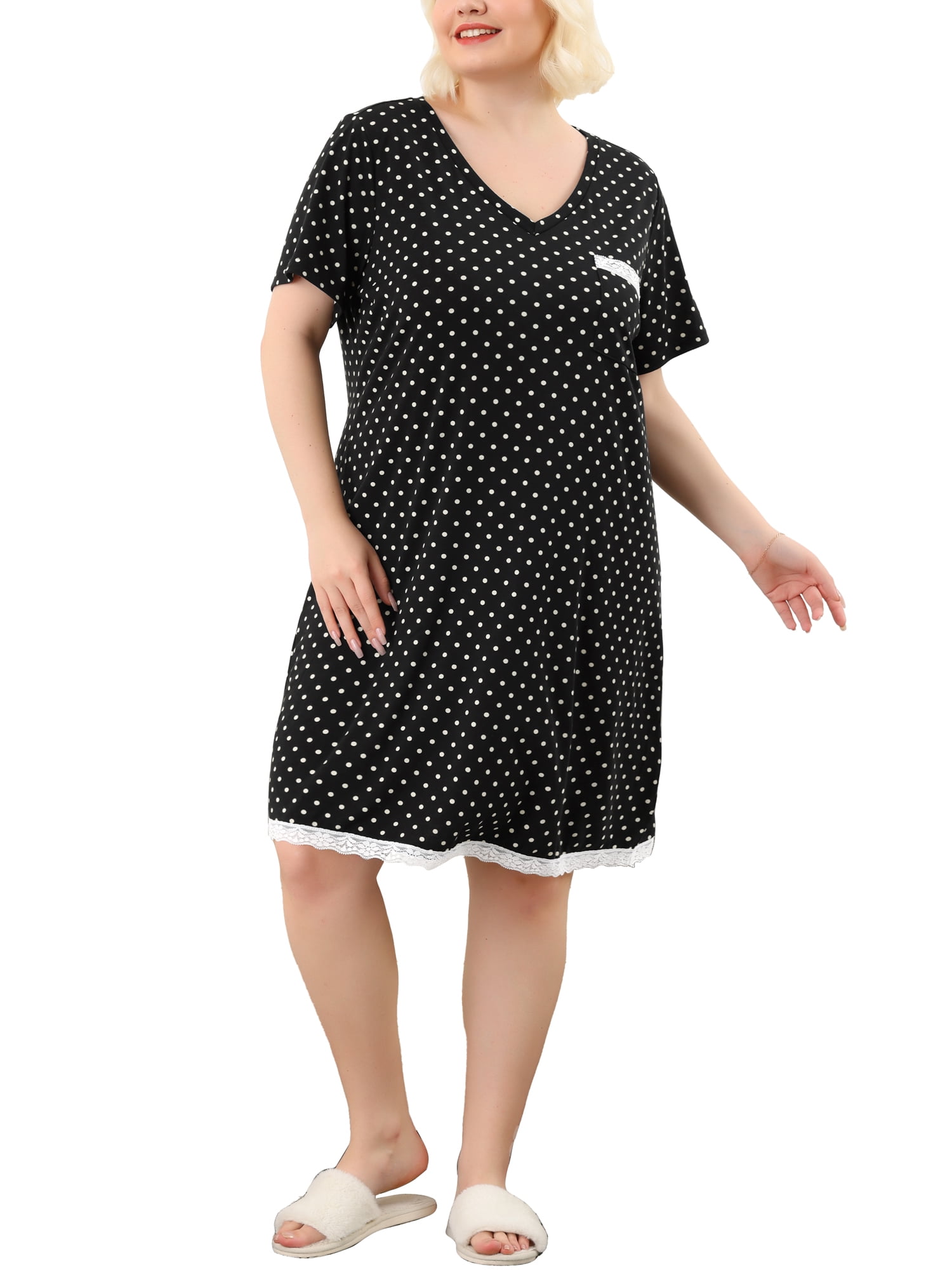 Unique Bargains Juniors' Plus Size Nightgown Polka Dots Comfy Sleep Shirts