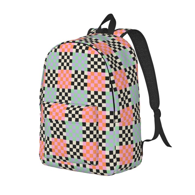 Easygdp Colorful Checkered Mochila de Lona Resistente para Laptop, Compatible con Laptops de 15 a 17 pulgadas, Ideal para Escuela, Trabajo y Viajes-Medium