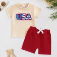 thumbnail image 2 of peqiut 4th of July Baby Boy Outfit Short Sleeve Letter USA Embroidery Shirt Elastic Solid Color Shorts 2Pcs Toddler Boys Fourth of July Shorts Set, 2 of 6