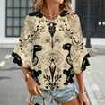 thumbnail image 3 of Floral Panthers Elegant Cream Women's V-Neck Blouse With 3/4 Ruffled Bell Sleeves Casual Top Ladies Blouses, 3 of 7