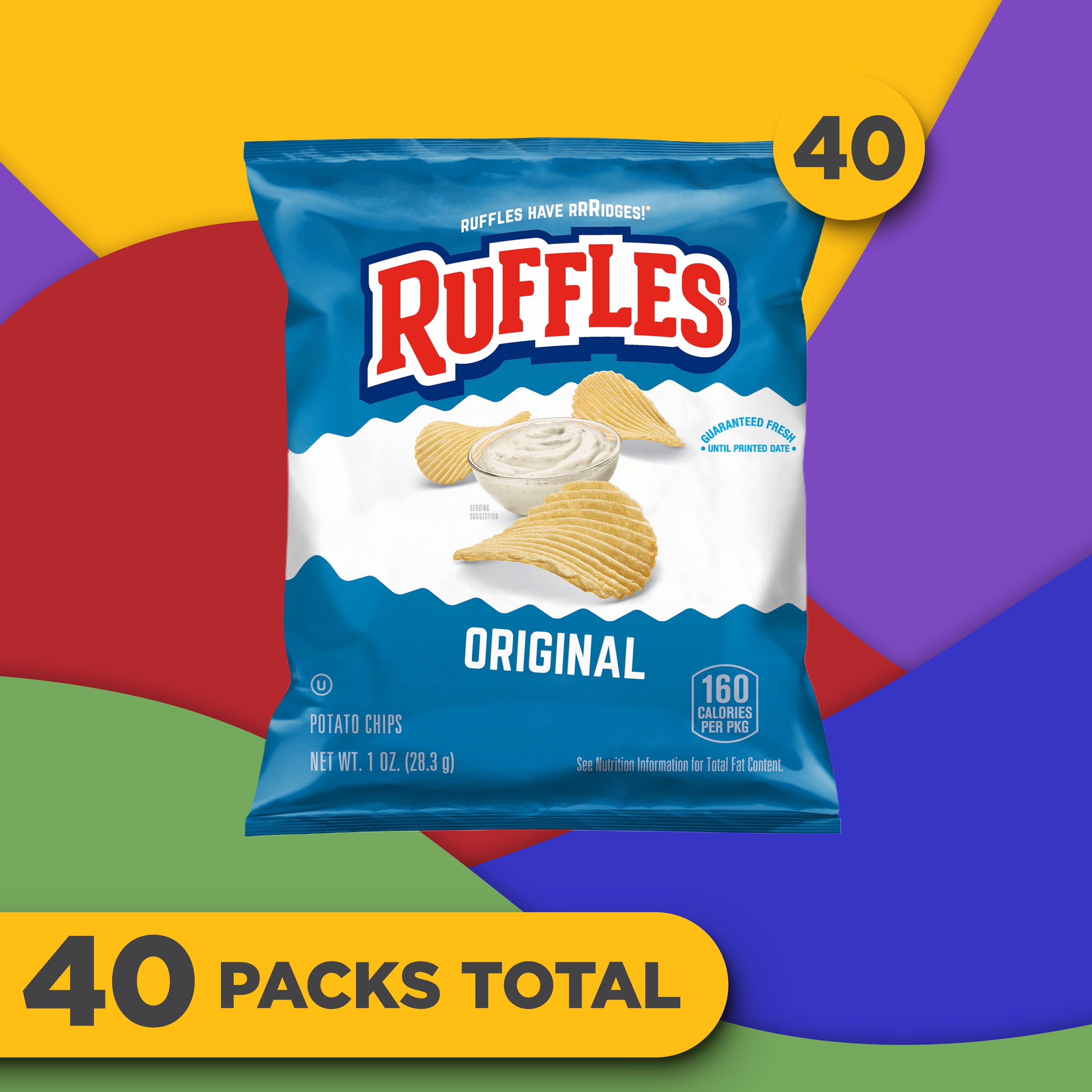 Ruffles Original Potato Snack Chips 1 oz Bags, 40 Count Multipack