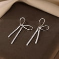 thumbnail image 4 of Sterling Silver Rhinestone Bow Dangle Earrings for Women Crystal Stud Earrings Drop Tassels Statement Earrings Bridal Wedding, 4 of 10