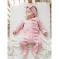 thumbnail image 5 of BemeyourBBs Preemie Baby Girl Spring Summer Fall Winter Clothes Baby Girl Newborn Hospital Going Home Outfit Ruffled Footed Romper Collar Long Sleeve Bow Zipper Footie Jumpsuit with Headband, 5 of 9