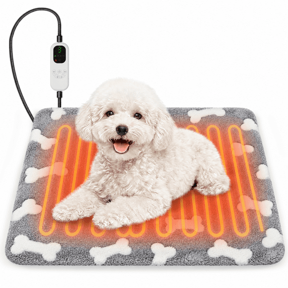 Pet Heated Pad, 17.72" Winter Heating Pad for Dogs Cats, 9-Level Temp Control with Timer, Safe Heated Mat Overheat Protection & Chew-Proof Cord