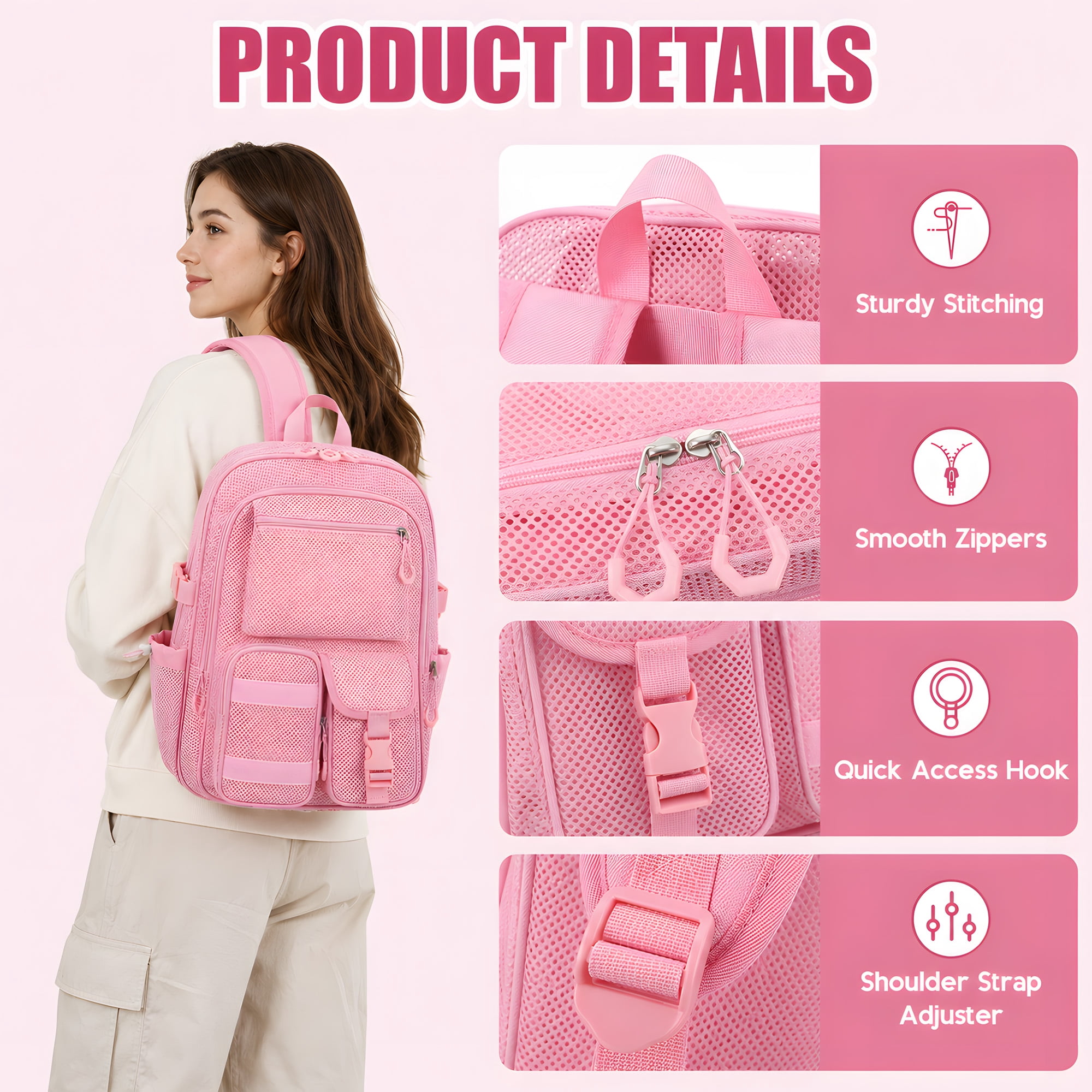 Soda Candy Heavy Duty Mesh Backpack See Through School Bookbag for School Swim Beach Travel