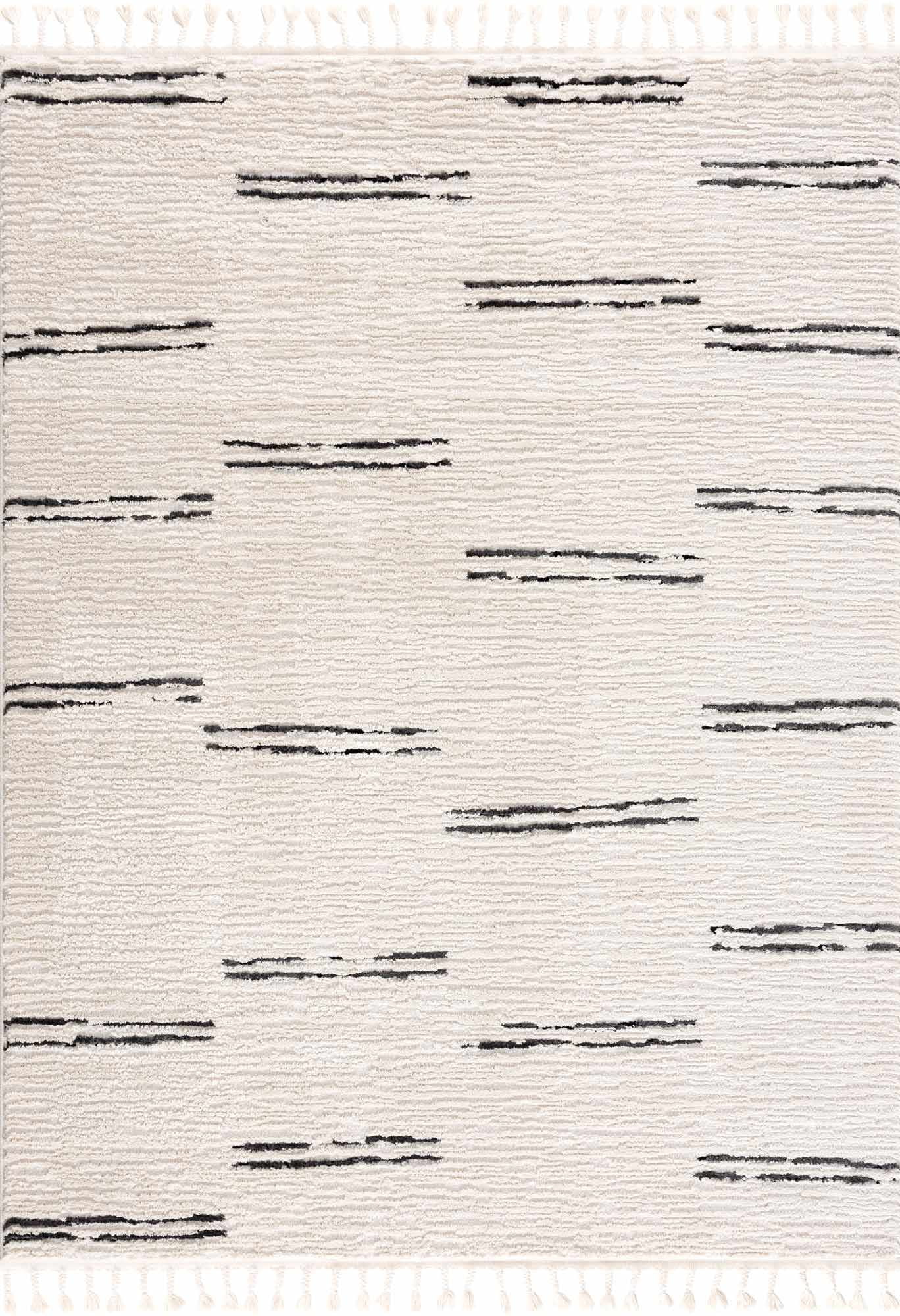 Hauteloom Deren Hallway, Kitchen Bohemian Shag Runner Rug - Soft Shaggy Farmhouse - High Plush Pile - White, Light Beige, Cream, Ivory, Black - 2'7" x 7'3"