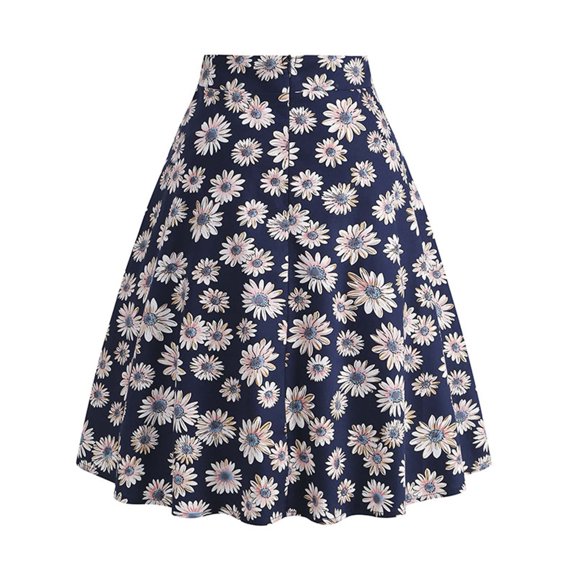 Skirts for Women Skirt Women's Print Floral Casual Skirt Lightweight Everyday Knit with Flowing A-Line and Breezy Comfort for All Seasons Blue S