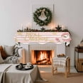 thumbnail image 3 of Pink Snowman Christmas Fireplace Mantle Scarf, Pink Striped Yellow Snowflake Mantel Cover Table Runner for Home Living Room Door Window, Indoor Outdoor Holiday Party Decor 17" x 90", 3 of 8
