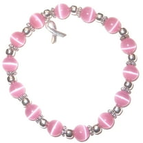 Hidden Hollow Beads Pink Cats Eye Awareness Bracelet, Silver Plated w/ 2 Extension Rings, 8 mm Beads