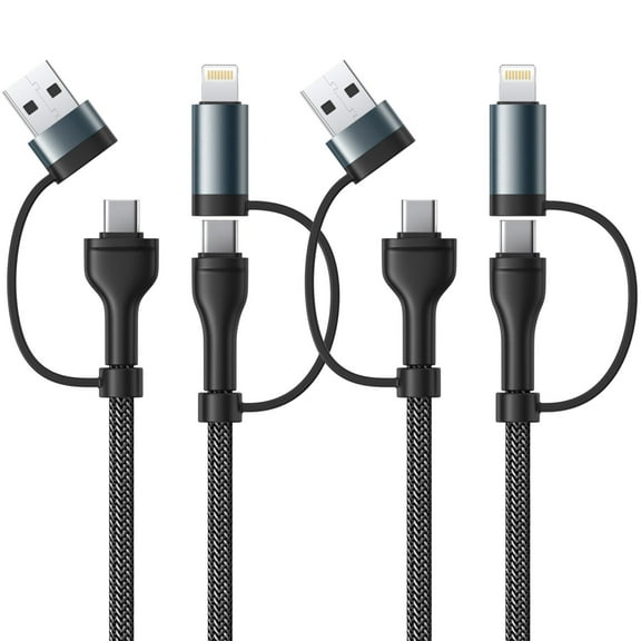 Aioneus 4 in 1 Fast Charging Cable USB C 60W 6FT Braided Multi Charger Cord Compatible with iPhone iPad MacBook Samsung, Black (2Pack)