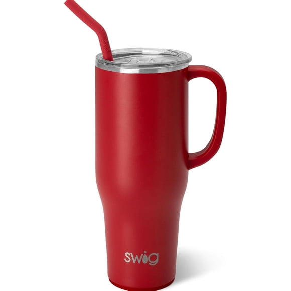 Swig Life 40oz Mega Mug, 40 oz Tumbler with Handle and Straw, Cup Holder Friendly, Dishwasher Safe, Extra Large Insulated Tumbler, Stainless Steel (Crimson)