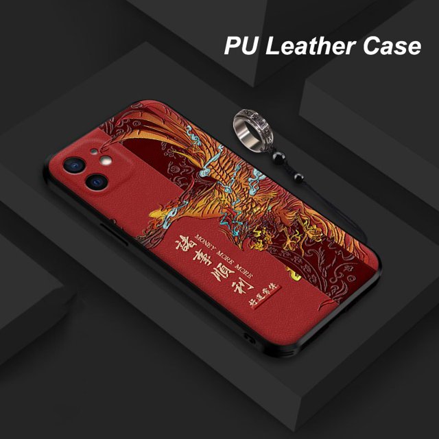 Funda de cuero PU con relieve 3D para iPhone, cubierta antigolpes con anillo de Metal para iPhone 14, 13, 12 Pro Max, Mini, 11, XS, XR, 7, 8 Plus, SE Fivean unisex