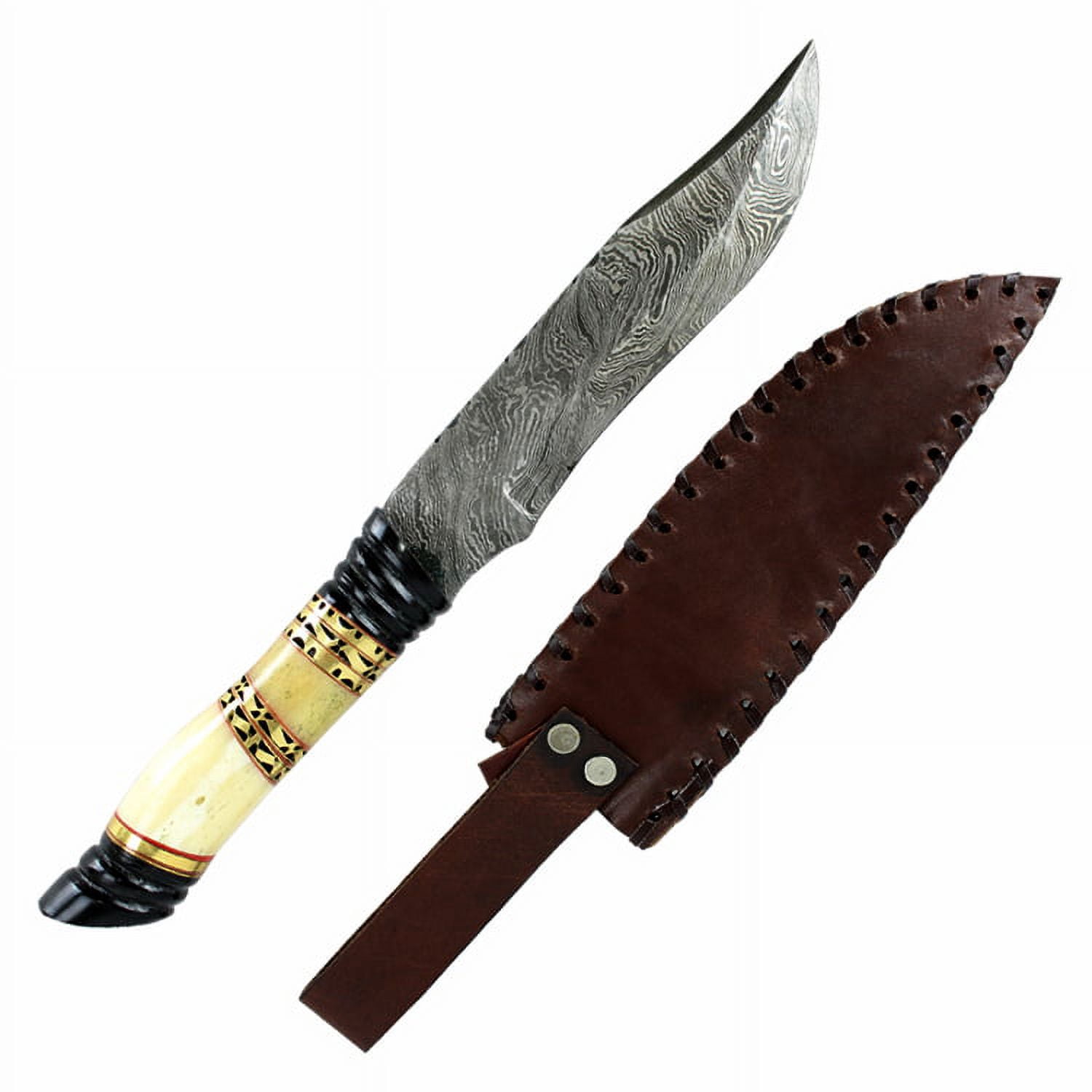 TheBoneEdge 13" Damascus Steel Fixed Blade Bone  Horn Handle Hunting Knife