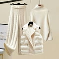 thumbnail image 2 of 2025 New Women'S Thick Vest High-Neck Knitted Sweater And Wide-Leg Pants Three-Piece Set For Autumn And Winter, 2 of 24