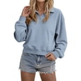 thumbnail image 2 of Fleece Cropped Sweatshirt for Women Half Zip Mock Neck Sweatshirts Long Sleeve Lightweight Pullover Tops Drop Shoulder Casual Y2k Clothes women clothing Sky Blue M, 2 of 9