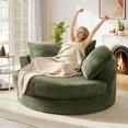 thumbnail image 3 of Muumblus 61" Oversized Round Boneless Lounge Chaise Chair Indoor, Corduroy Deep Seat Cloud Couch Sleeper Sofa Bed with 3 Pillows, No Assembly Barrel Chair for Living Room, Green, 3 of 10