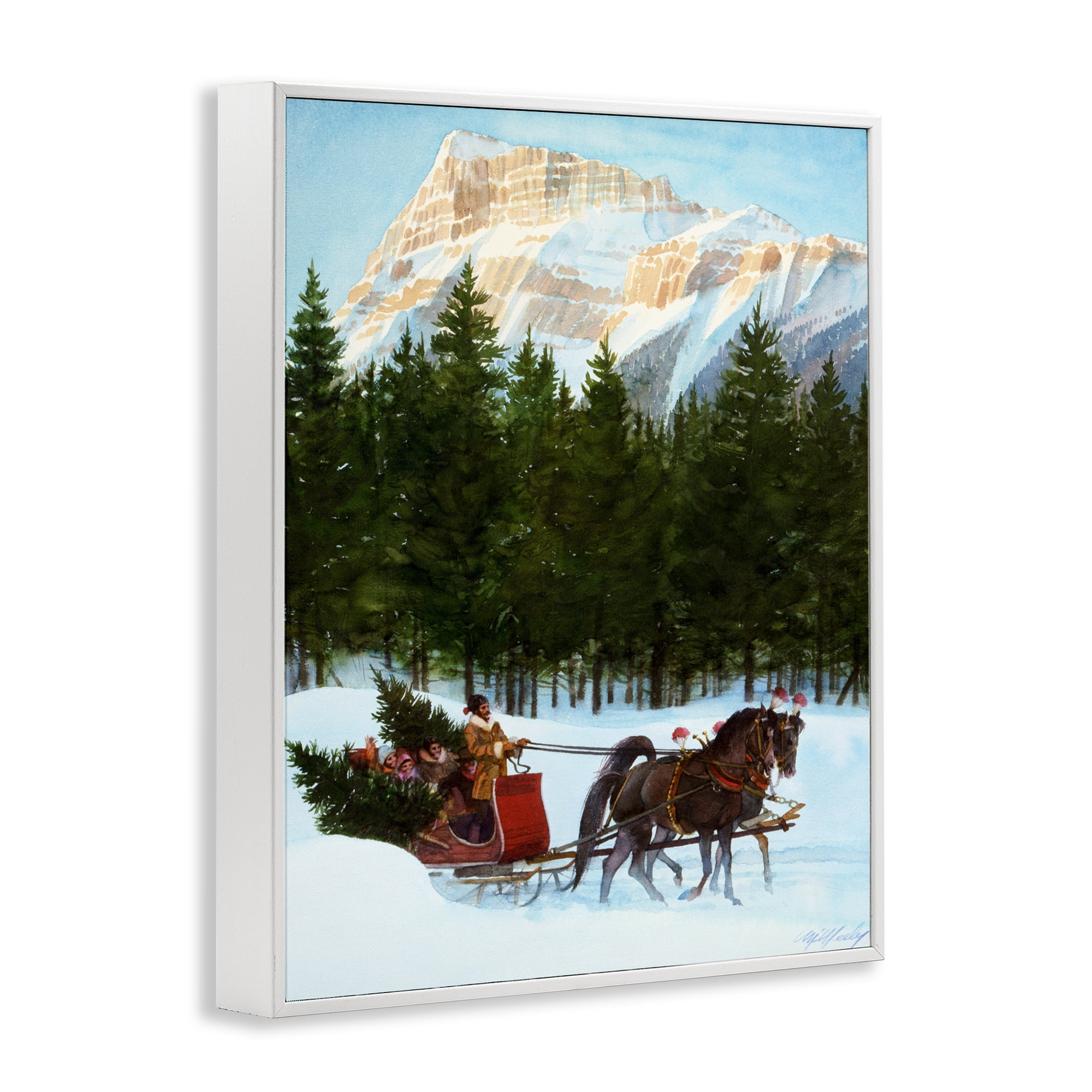 Sleigh Ride Carrying Trees White Framed Giclee Art, design by Wind River Studios