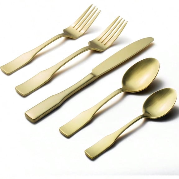 Kate Champagne Gold Satin 40-Piece Sierware Set Service for 8 Stainl Steel Flatware Set Matte Polished Cutlery Set Dishwasher Safe