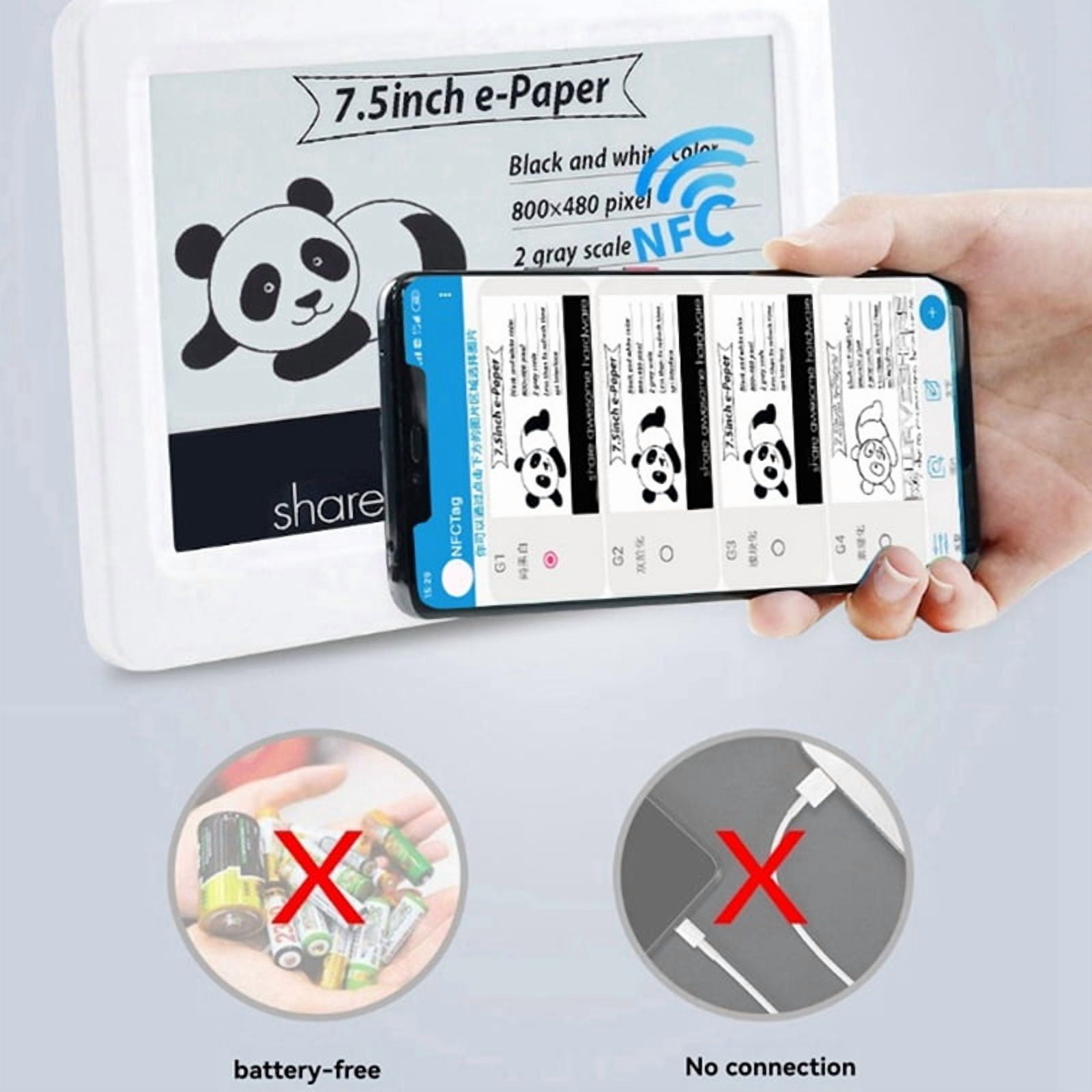 7.5inch NFC-Powered E-Paper Display No Battery Required, Wireless Power & Data Transfer for Dynamic Information Display