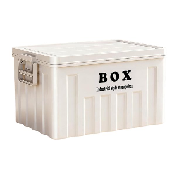 Caja de almacenamiento apilable con tapa, ideal para ropa, libros y juguetes, con asas Blanco