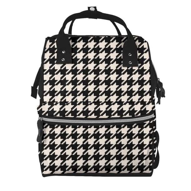 Easygdp Black and white houndstooth para Bolsa de Bebé de Gran Capacidad con Múltiples Bolsillos, Bolsa de Pañales para Padres, Bolsa de Viaje Organizada y Elegante