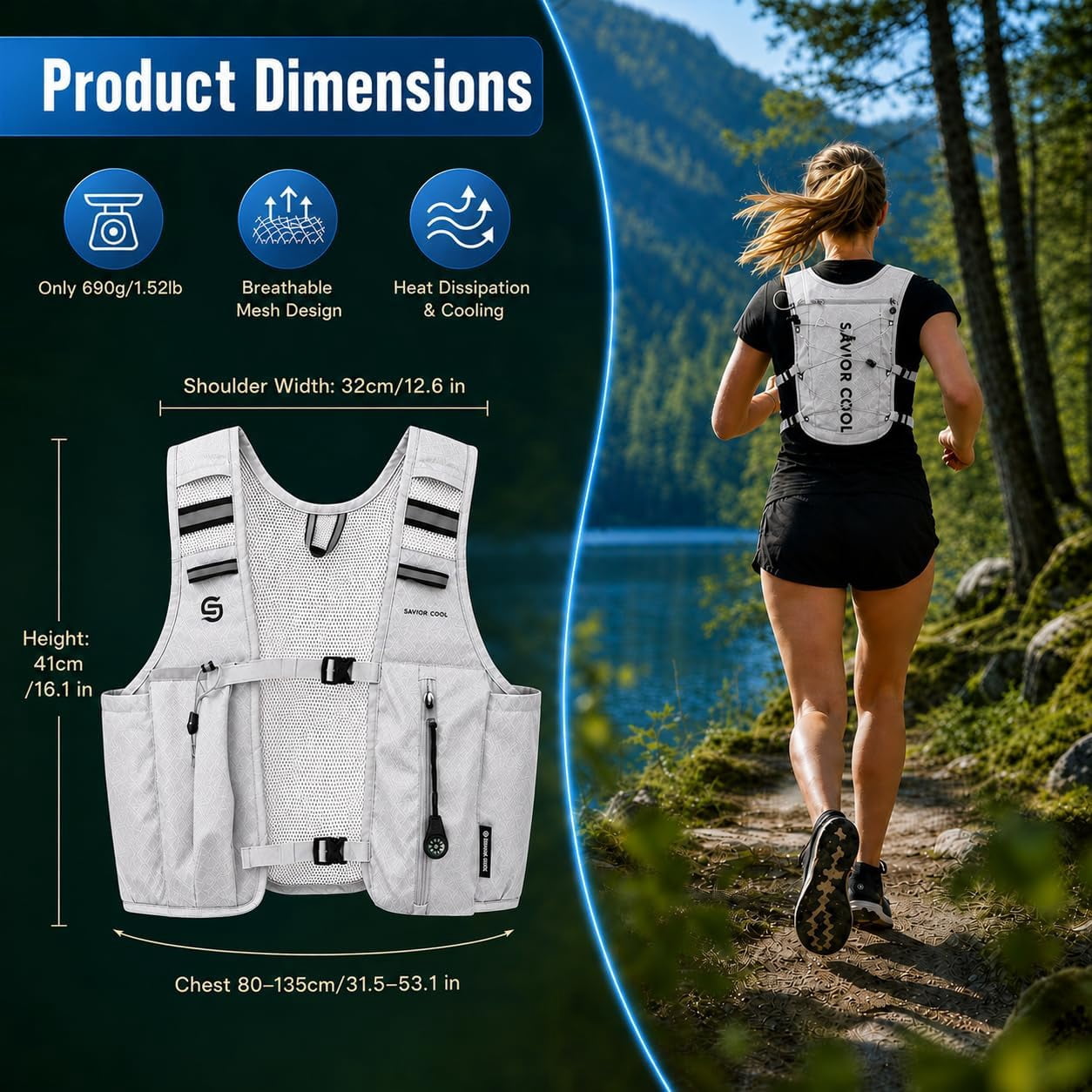 Cooling Hydration Vest with 2L BPA-Free Water Bladder, Running Vest with 3 Removable Cooling Packs, Lightweight Outdoor Hydration Pack for Hot Weather, Hiking, Cycling, Training