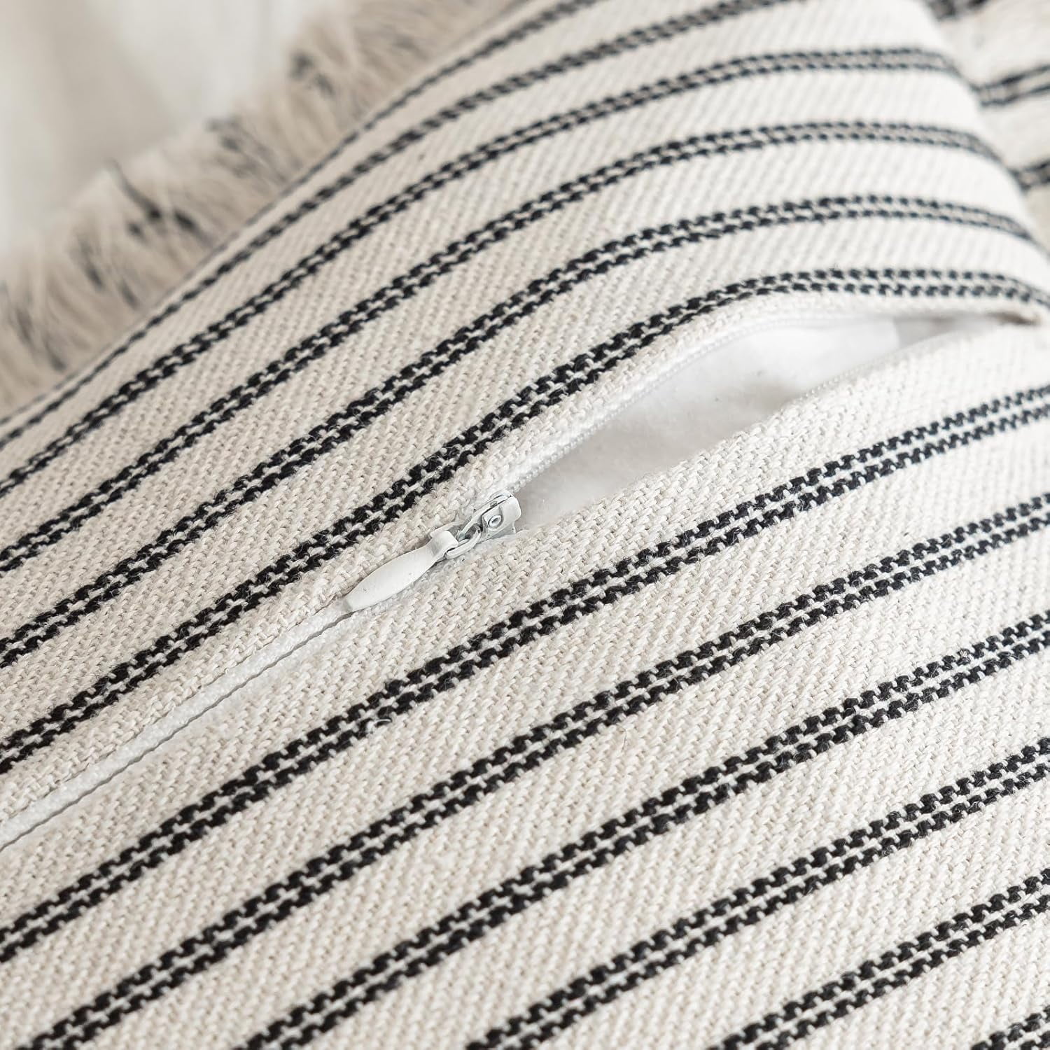 Lanola Throw Pillow Covers 22x22 Set of 2 Striped Fringe Pillow Cover Farmhouse Cushion Covers with Tassel Neutral Boho Pillows Decorative Square Pillowcase for Couch Sofa Bed, Red
