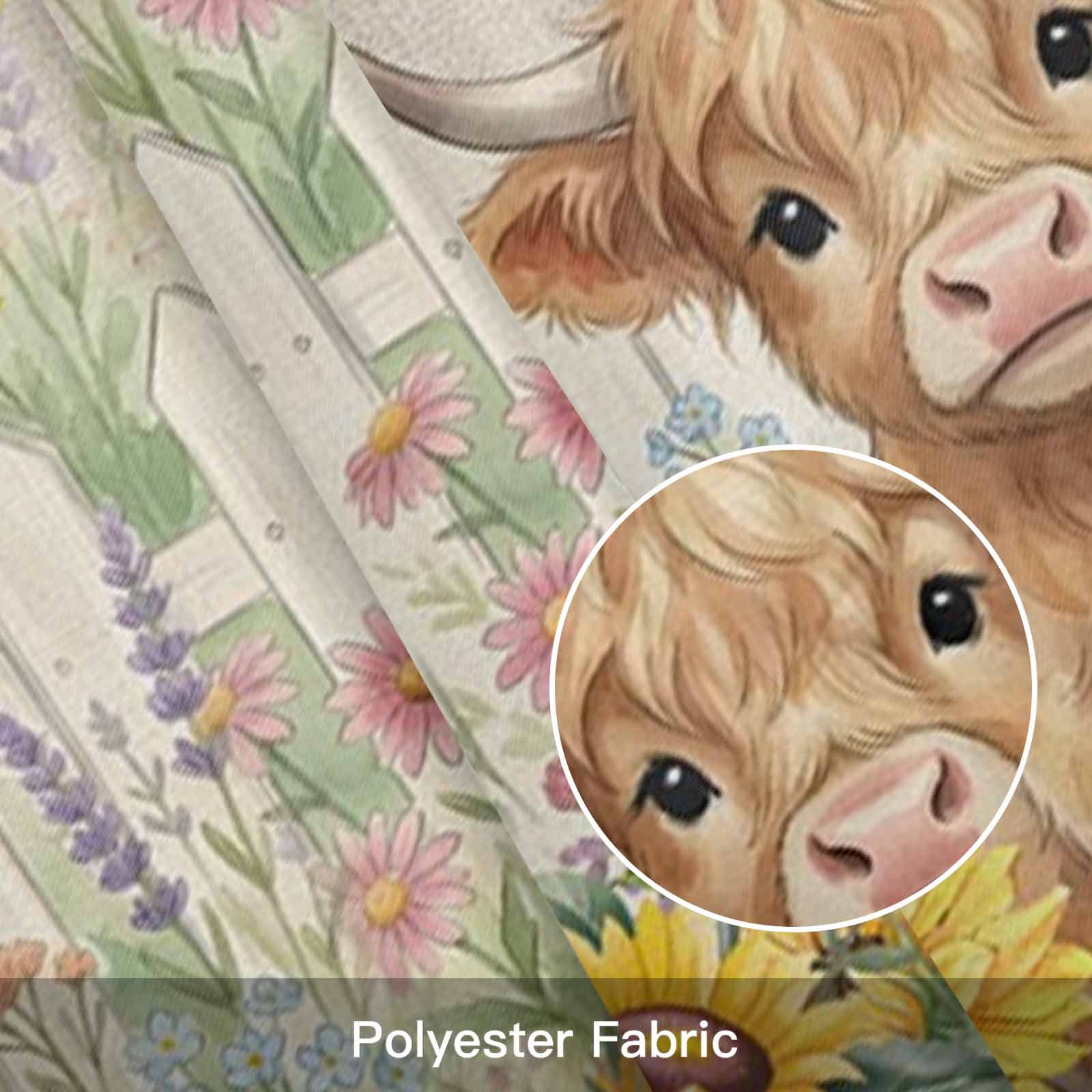 Farm Highland Cattle Valance Curtain for Windows Farmhouse Sunflower Cow Fence Linen Texture Rod Pocket Curtain Valances Short Window Treatments for Kitchen Bathroom Laundry Basement 60 x 18 Inch
