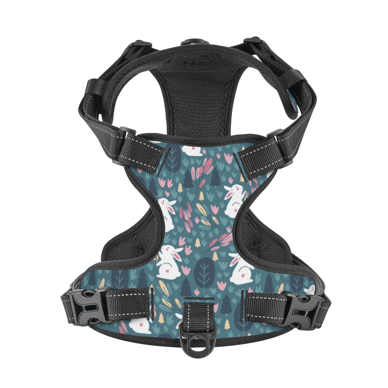Kdxio Forest Rabbit Print No Pull Dog Harness Adjustable Reflective Oxford Easy Control Medium Large Dog Harness for Training and Everyday-Large