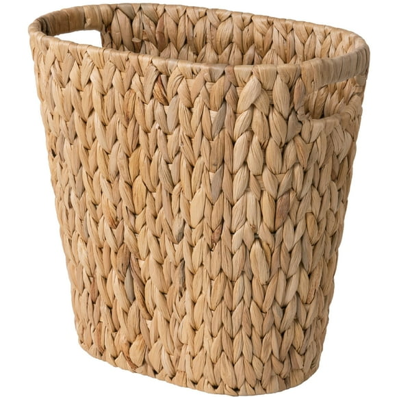 StorageWorks Wicker Waste Basket, Handwoven Water Hyacinth Trash Can with Built-in Handles, Wicker Garbage Can for Bedroom, Bathroom, 1 Pack