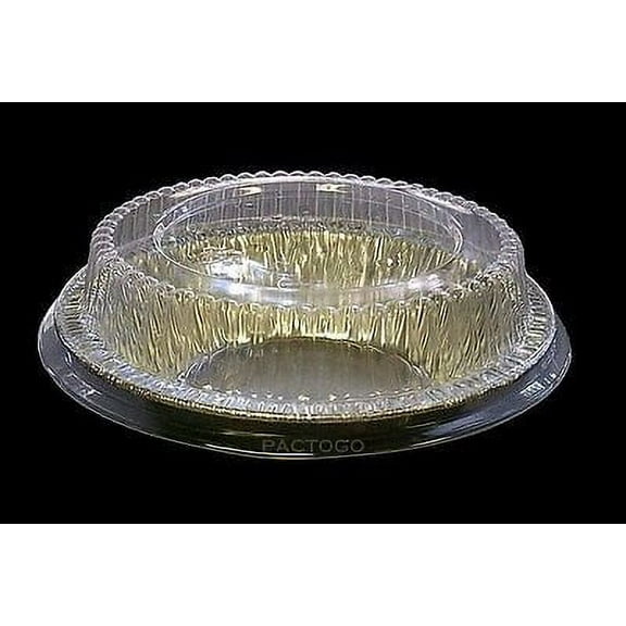 Durable Packaging 4 7/8" Aluminum Foil Tart / Mini-Pie Pan w/Clear Plastic Dome Lids - Disposable (Pack of 25)