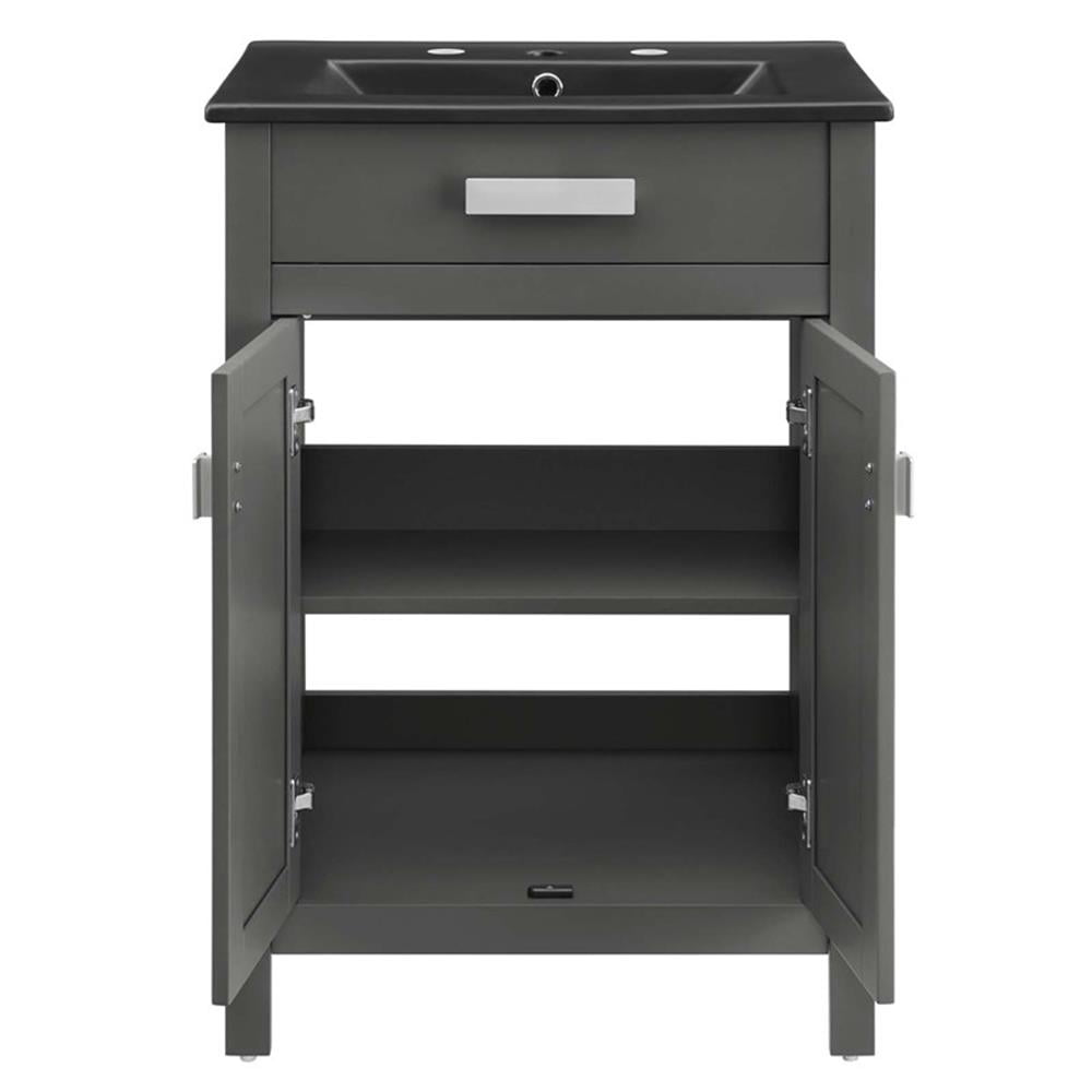 Modway Laguna 24" Modern Wood/Ceramic Bathroom Vanity in Gray/Black