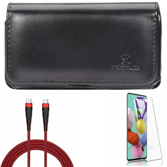 10ft PD Cable w Case Belt Clip w Screen Protector for Samsung Galaxy S20 - Type-C to USB-C Charger Cord, Leather Swivel, Tempered Glass [Fingerprint Unlock] R8Y fits Samsung Galaxy S20 Model