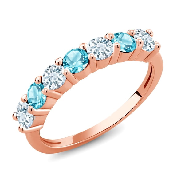 Gem Stone King 18K Rose Gold Plated Silver Sky Blue Aquamarine Swiss Blue Topaz Anniversary Ring for Women (1.28 Cttw, Gemstone Birthstone, Size 5) (Size 5)